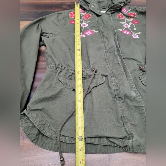 Xhilaration Junior Floral Embroidered Anorak Jacket Olive Utility Outdoor Size L - Picture 10 of 11